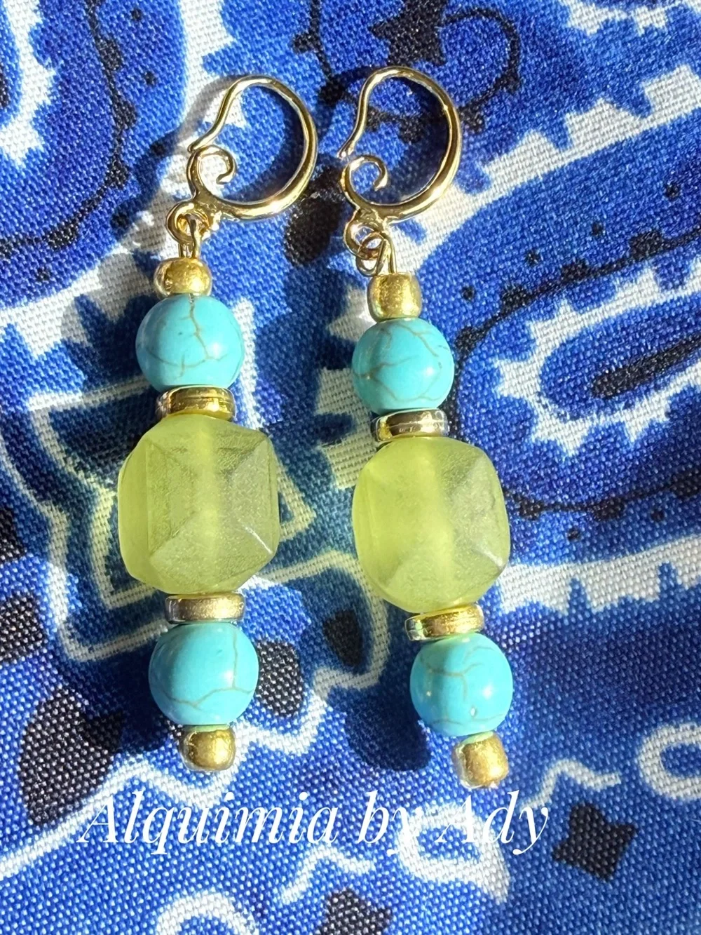 Turquoise and Lime Green Bead Dangle Earrings